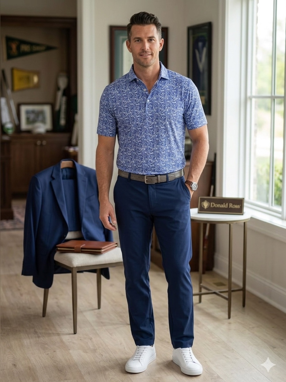 Donald Ross Men's Navy White Paisley Polo Shirt